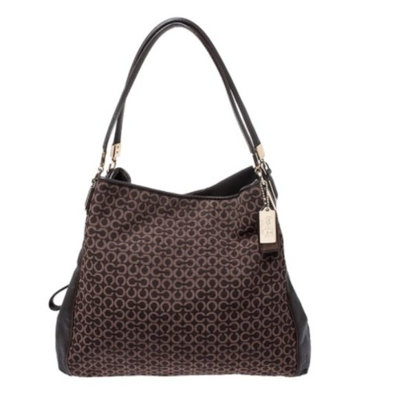 EUC Coach Brown Signature Canvas & Leather Edie 31 Shoulder Bag #26281 - Picture 1 of 7